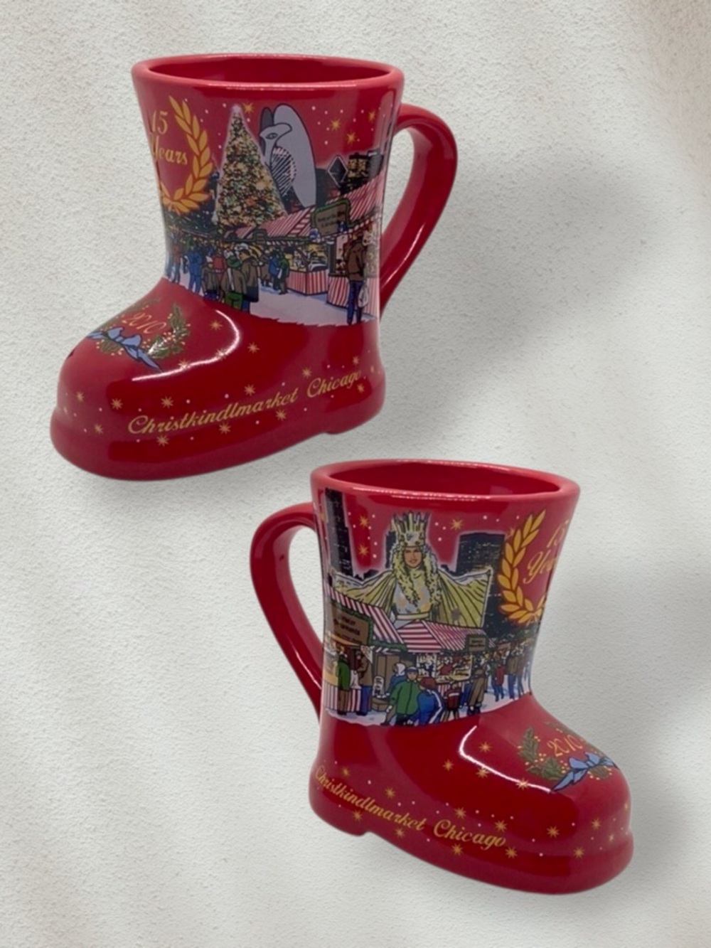 Chicago Christkindlmarket 2010 Commemorative Boot Shaped Mugs Set of 2